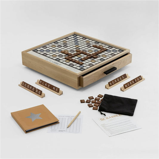 Winning Solutions Scrabble Luxe Maple Edition with Rotating Solid Wood Cabinet