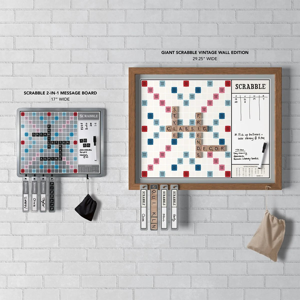 Winning Solutions Scrabble Deluxe Vintage 2-in-1 Wall Edition with Dry Erase Message Board